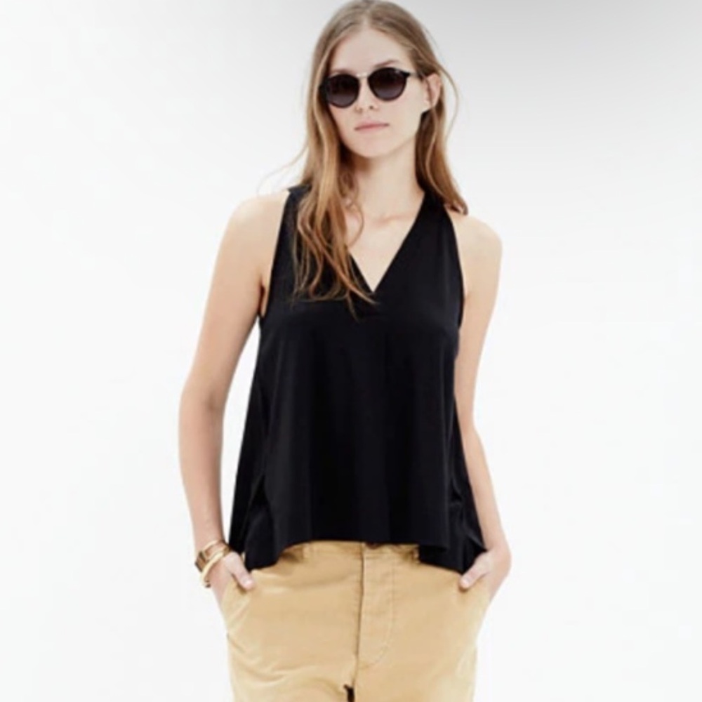 NWT Madewell black v neck blouse tank top sleeveless night out tank